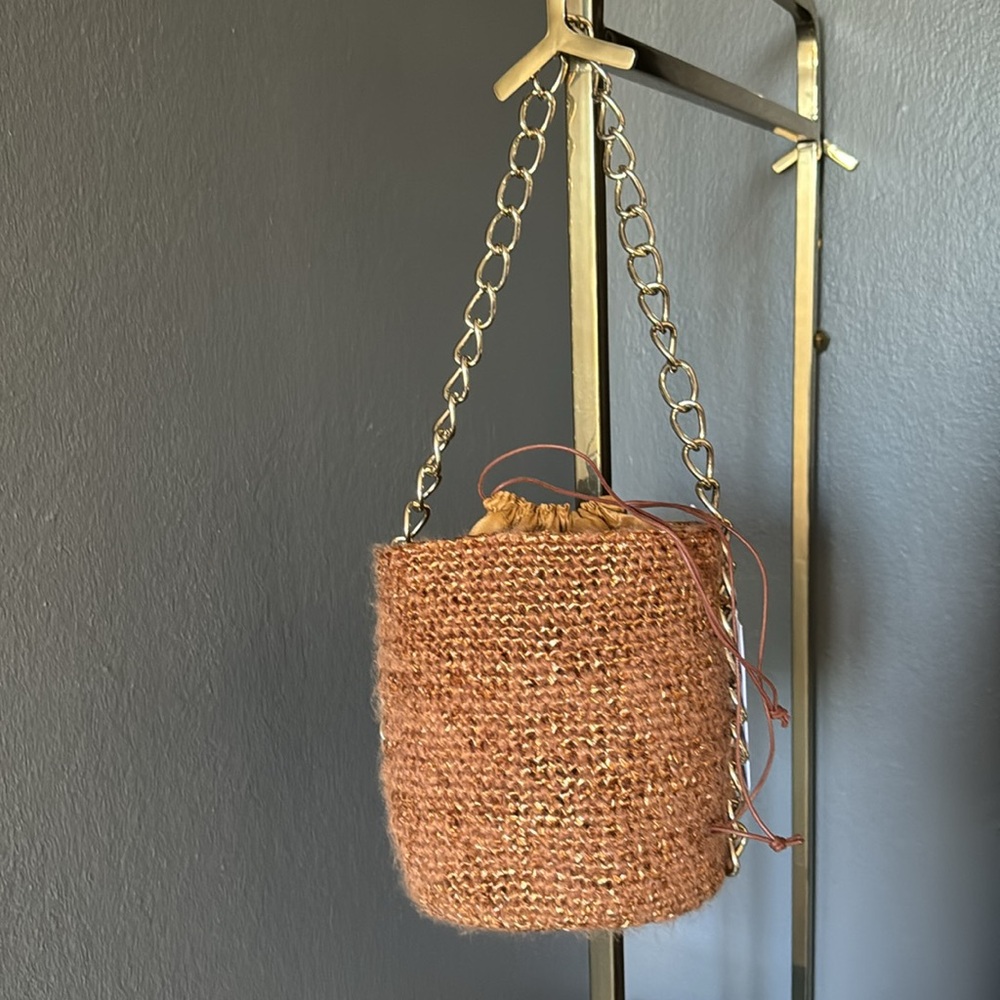Carolina Santo Domingo Women's Woven Mohair and Raffia Shoulder Bag w/Chain NWT